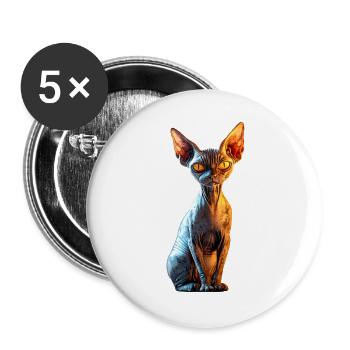 Sphynx Katze Sphynxkatze Canadian Cat Süße Sphinx - Buttons groß 56 mm (5er Pack) - Weiß - Vorne