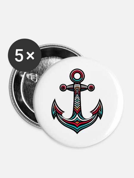 Ein Anker - Buttons groß 56 mm (5er Pack) - Weiß