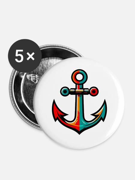 Ein Anker - Buttons groß 56 mm (5er Pack) - Weiß