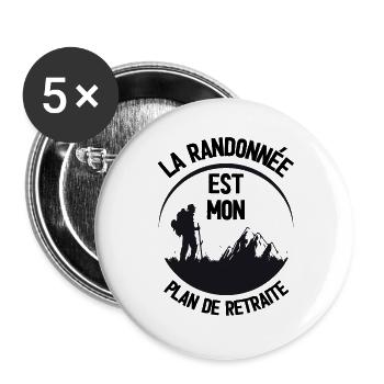 La randonnée est mon plan de retraite - Lot de 5 grands badges (56 mm) - blanc - Devant