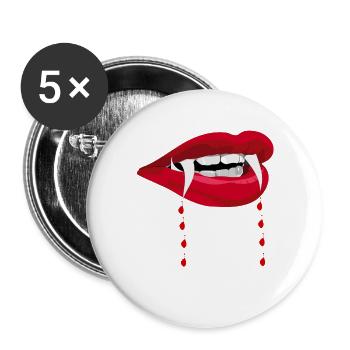 Halloween Dracula Vampir Blut Zähne Kostüm T-Shirt - Buttons groß 56 mm (5er Pack) - Weiß - Vorne