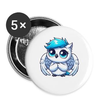 Cute snowy owl with blue eyes and wings - Buttons large 2.2''/56 mm (5-pack) - white - Front