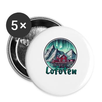 Lofoten Nordlichter Norwegen Skandinavien - Buttons groß 56 mm (5er Pack) - Weiß - Vorne