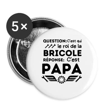 C est papa le roi de la bricole 2 - Lot de 5 grands badges (56 mm) - blanc - Devant