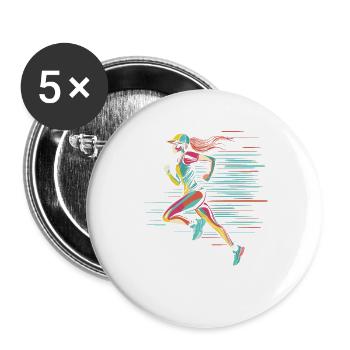 Läuferin Comic Look - Buttons groß 56 mm (5er Pack) - Weiß - Vorne