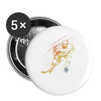 Eishockeyspieler Vintage Look - Buttons groß 56 mm (5er Pack) - Weiß - Vorne