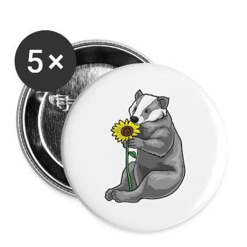 Dachs Sonnenblume - Buttons groß 56 mm (5er Pack) - Weiß - Vorne