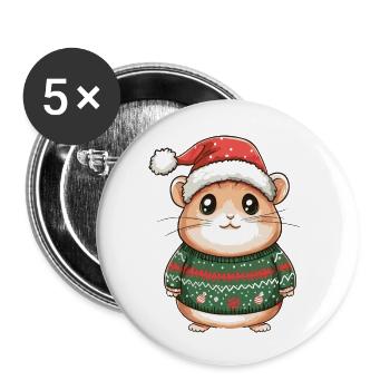 Hamster Weihnachten Comic - Buttons groß 56 mm (5er Pack) - Weiß - Vorne