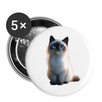 Birma Katze Heilige Birmakatze Süße Birma Katzen - Buttons groß 56 mm (5er Pack) - Weiß - Vorne