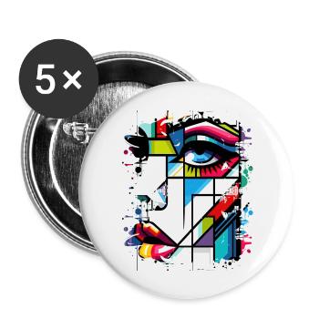 Frauen Girl Power Design Kunst Weiblicher Feminismus Symbol - Buttons groß 56 mm (5er Pack) - Weiß - Vorne