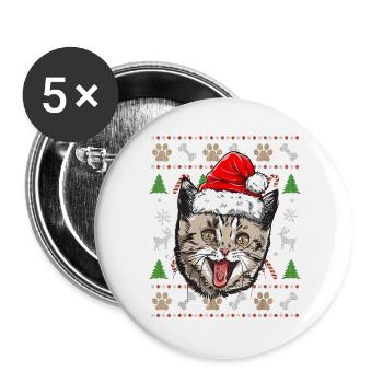 Pull Moche De Noel Chat Humour Noël Cadeau Drôle - Lot de 5 grands badges (56 mm) - blanc - Devant