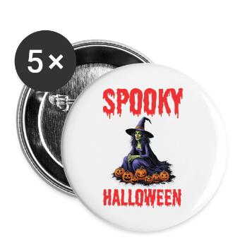Spooky Halloween Witch – Gruseliges Hexendesign - Buttons groß 56 mm (5er Pack) - Weiß - Vorne