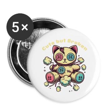 Psychopathe mental Chat mignon mais cassé - Lot de 5 grands badges (56 mm) - blanc - Devant