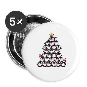 Pinguin Weihnachten lustiger Tannenbaum - Buttons groß 56 mm (5er Pack) - Weiß - Vorne