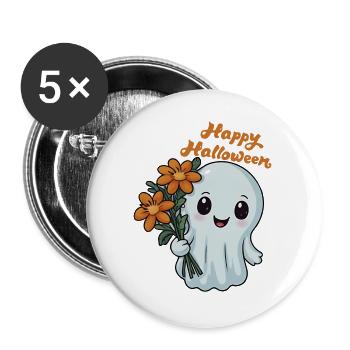 Happy Halloween Gespenst - Spooky Ghost - Buttons groß 56 mm (5er Pack) - Weiß - Vorne