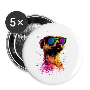 Erdmännchen Sonnenbrille Bunt Süßes Erdmännchen - Buttons groß 56 mm (5er Pack) - Weiß - Vorne