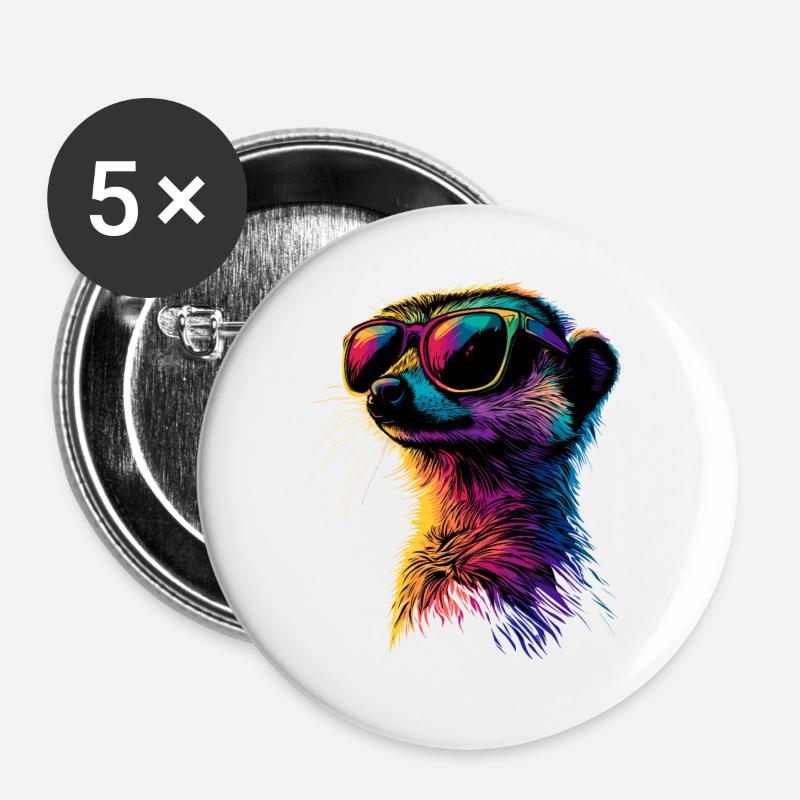 Erdmännchen Sonnenbrille Bunt Süßes Erdmännchen - Buttons groß 56 mm (5er Pack) - Weiß