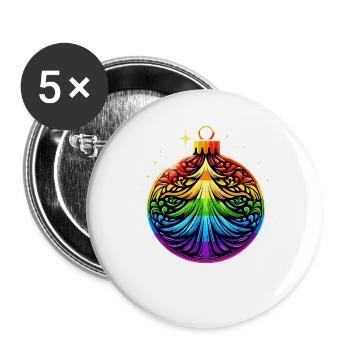 Regenbogen Weihnachtskugel mit Tannenbaum Ornament - Buttons groß 56 mm (5er Pack) - Weiß - Vorne