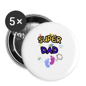 Super Dad - Stolzer Papa mit Baby Icons - Buttons groß 56 mm (5er Pack) - Weiß - Vorne