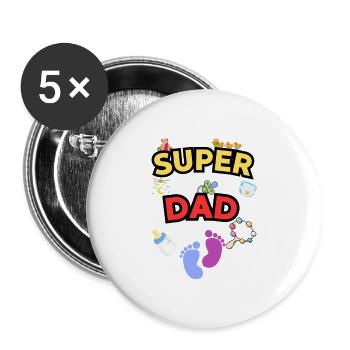 Super Dad - Stolzer Vater mit süßen Baby-Icons - Buttons groß 56 mm (5er Pack) - Weiß - Vorne