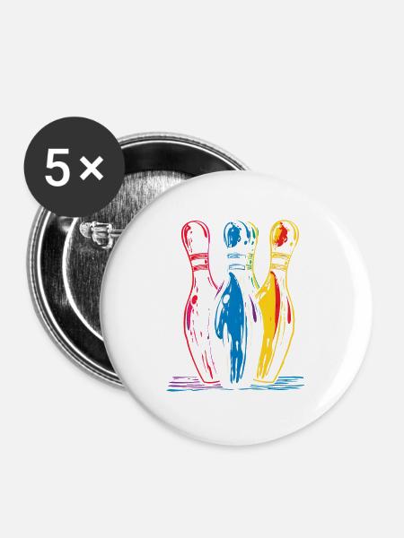 Oldschool Bowling Zeichnung - Buttons groß 56 mm (5er Pack) - Weiß