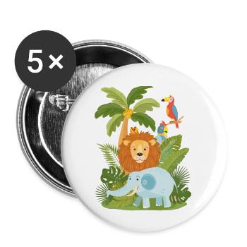 Éléphant, lion et perroquet dans la jungle – Safari - Lot de 5 grands badges (56 mm) - blanc - Devant
