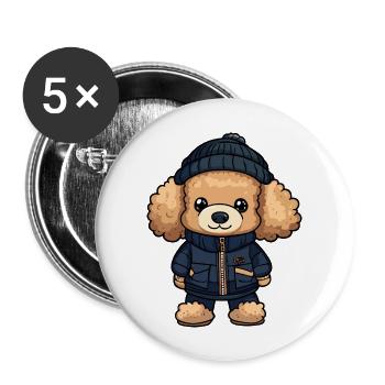 Caniche chien élégant - Lot de 5 grands badges (56 mm) - blanc - Devant