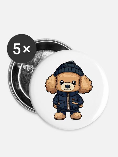 Pudel Hund Stylisch - Buttons groß 56 mm (5er Pack) - Weiß