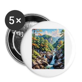 Serene Mountain Waterfall Landscape - Buttons large 2.2''/56 mm (5-pack) - white - Front