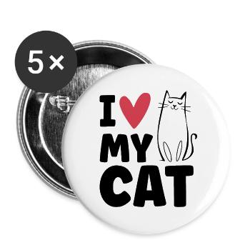 I Love My Cat - Pet Cat Animal Love - Buttons large 2.2''/56 mm (5-pack) - white - Front