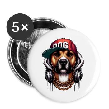 Hund - Buttons groß 56 mm (5er Pack) - Weiß - Vorne