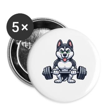 Husky Fitness Workout Bodybuilder Cartoon Gym - Buttons large 2.2''/56 mm (5-pack) - white - Front