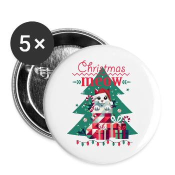 Chat espiègle en bas - Style de Noël laid - Lot de 5 grands badges (56 mm) - blanc - Devant