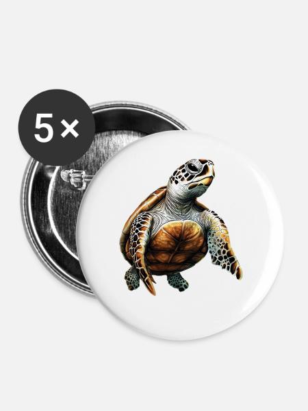 Schildkröte Reptil Liebhaber Süße Schildkröten - Buttons groß 56 mm (5er Pack) - Weiß