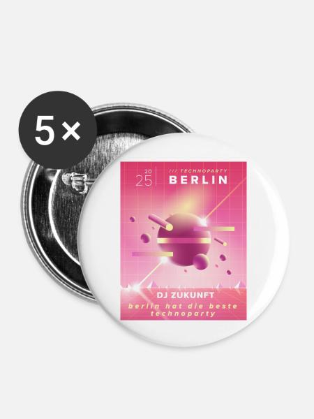 Berliner Techno - Buttons groß 56 mm (5er Pack) - Weiß