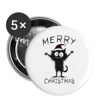 Chats avec chapeau de Noël Cadeau de Noël - Lot de 5 grands badges (56 mm) - blanc - Devant