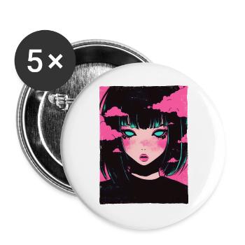 Pastel Goth Cybergoth Anime Fille Vaporwave Graphiques - Lot de 5 grands badges (56 mm) - blanc - Devant