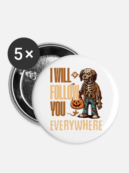 Halloween Gruseliger Hund Begleiter - Buttons groß 56 mm (5er Pack) - Weiß