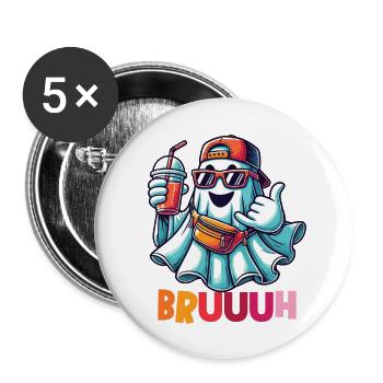 Ghost with Broth Attitude for Cool Ghosts - Buttons large 2.2''/56 mm (5-pack) - white - Front