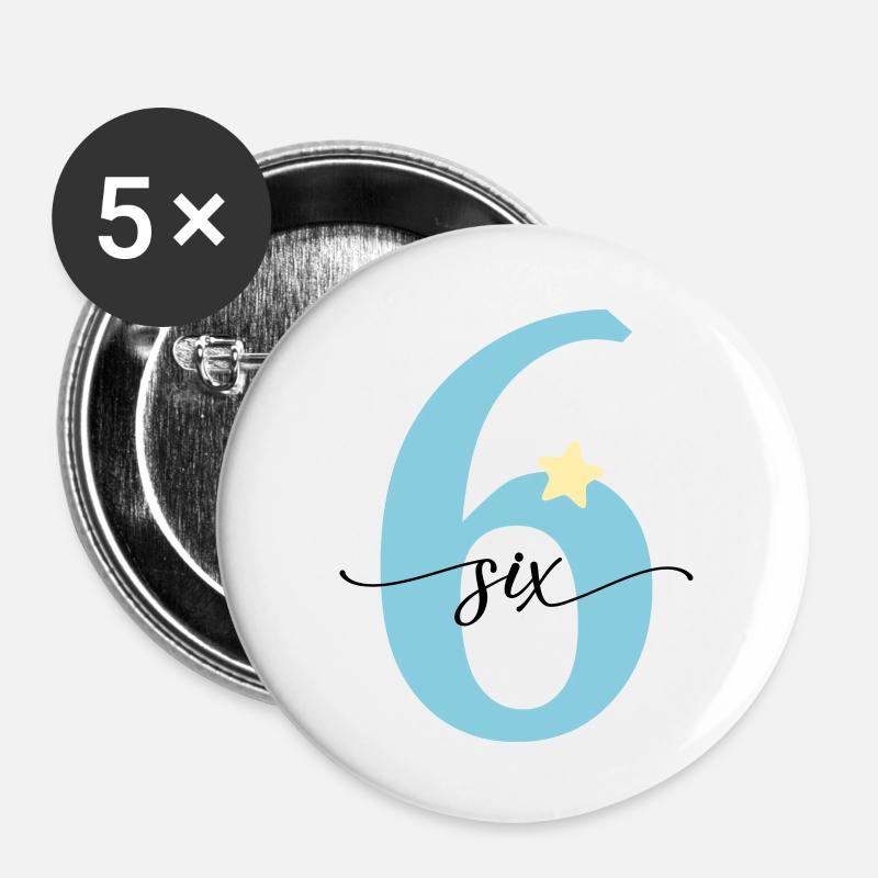 6th birthday six years - Buttons large 2.2''/56 mm (5-pack) - white