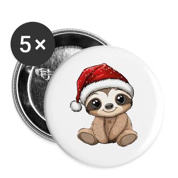Faultier Weihnachten Süß Niedlich Weihnachtlich - Buttons groß 56 mm (5er Pack) - Weiß - Vorne