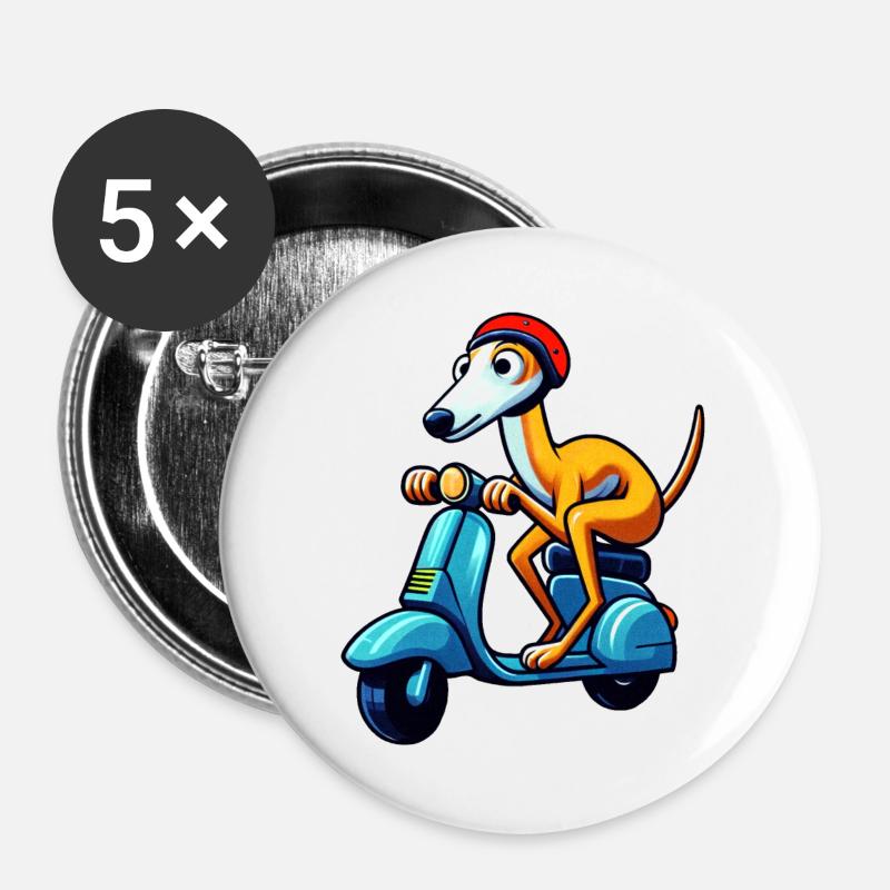 Playful dog on scooter design - Buttons large 2.2''/56 mm (5-pack) - white