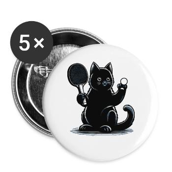 Table Tennis Cat Ping-Pong Black Cat Dad Outfit - Buttons large 2.2''/56 mm (5-pack) - white - Front