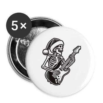 Rockender Weihnachtsskelett Gitarrist - Buttons groß 56 mm (5er Pack) - Weiß - Vorne