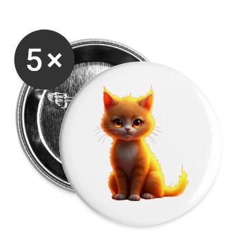 Flammenkatze Fantasie - Buttons groß 56 mm (5er Pack) - Weiß - Vorne
