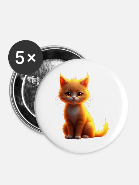 Flammenkatze Fantasie - Buttons groß 56 mm (5er Pack) - Weiß