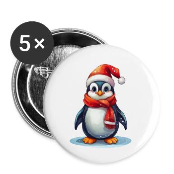 Penguin at Christmas and in winter - Buttons large 2.2''/56 mm (5-pack) - white - Front