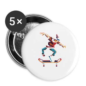 Skateur Pixel Art - Lot de 5 grands badges (56 mm) - blanc - Devant