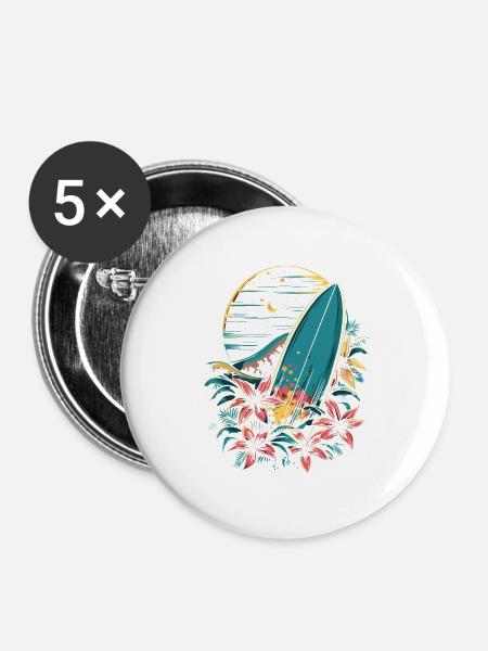 Surfbrett Cartoon - Buttons groß 56 mm (5er Pack) - Weiß