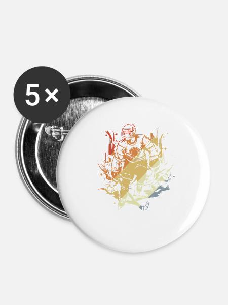 Eishockeyspieler Comic Stil - Buttons groß 56 mm (5er Pack) - Weiß